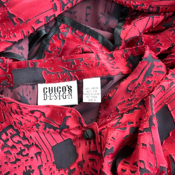 Chico’s Blouse Silk Blend Red Asian Style Buttonfront (3, XL) - Picture 5 of 7